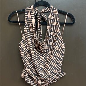 Express Black, Brown and Cream Geometric Halter Blouse SZ Small